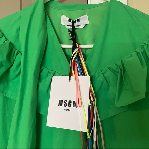 MSGM Green Ruffle Midi Dress US 2 - Picture 3 of 5
